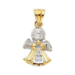 14K Two Tone CZ Angel Pendant
